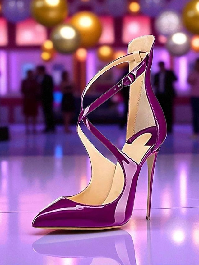 Stiletto Leather Heels Women's Strappy Patent - Purple