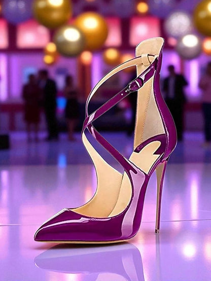 Stiletto Leather Heels Women's Strappy Patent - Purple