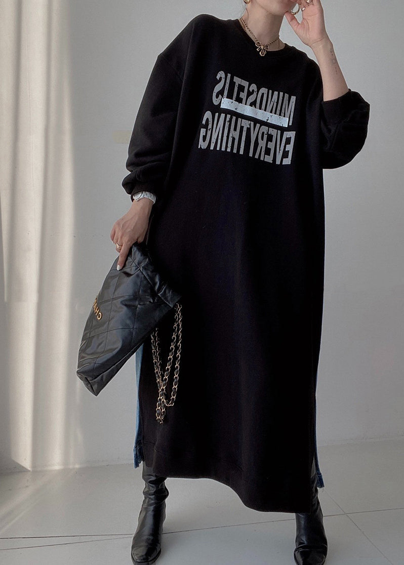 Patchwork Lange Kleider Denim Übergroße Natürliche Frühling Schwarz 