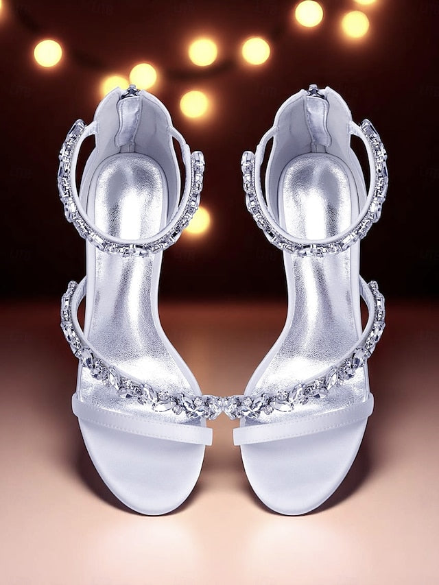 Purple Satin Crystal Sandals - Women's Heel Block