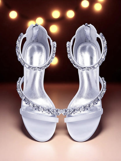 Purple Satin Crystal Sandals - Women's Heel Block