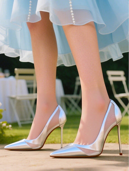 Pumps Toe Mesh Women's with Detailing Pointed Nude Suede