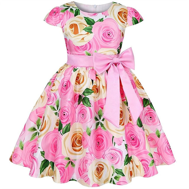 Party Girls' Floral Kids Flower Dress Short Sleeve