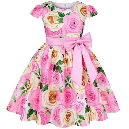 Party Girls' Floral Kids Flower Dress Short Sleeve