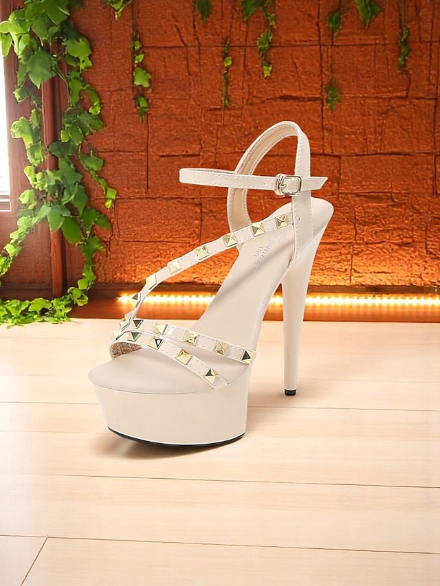 Studded Women's Straps Heels with Platform Stiletto