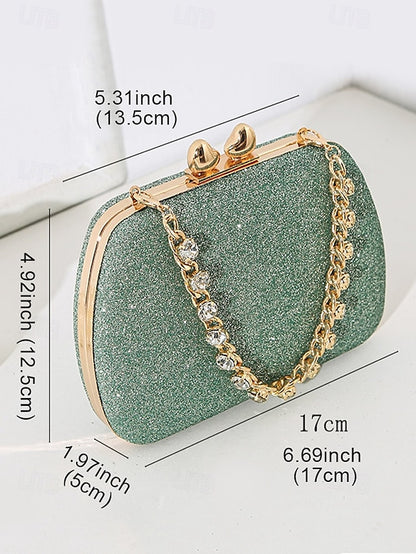 with Clutch Sage Rhinestone Green Evening Glitter Women's