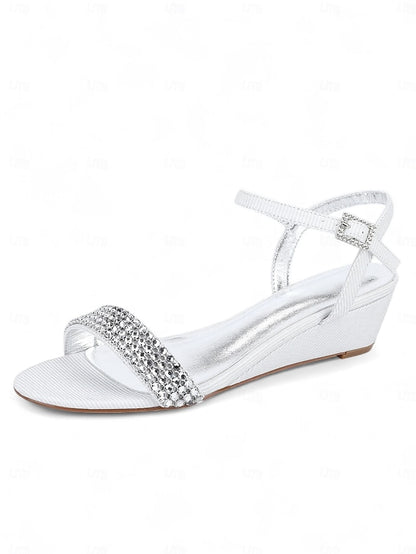 Wedge - Rhinestone Toe Women's Champagne Open Sandals