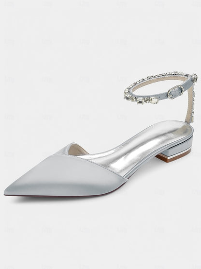 Crystal-Ankle Strap Satin – Chic Black Wedding with Shoes