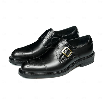 Genuine Leather Strap Black First Dress Monk Men's Shoes-