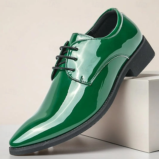 for Formal Shoes Glossy Leather Patent – Green Lace-Up Men