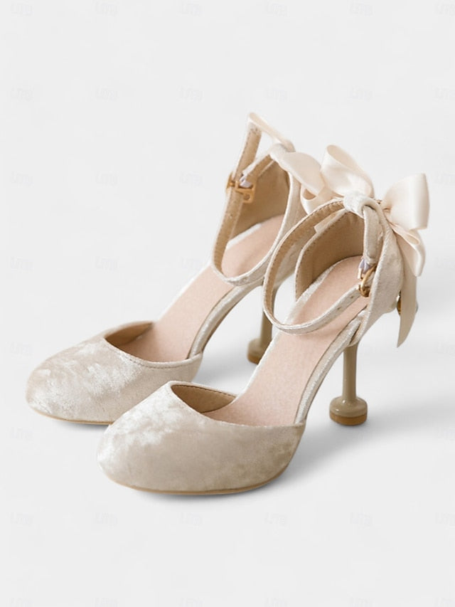 Women's with Burgundy Big Bow Jane Mary and Velvet Heels