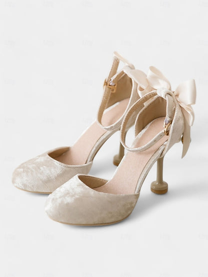 Women's with Burgundy Big Bow Jane Mary and Velvet Heels