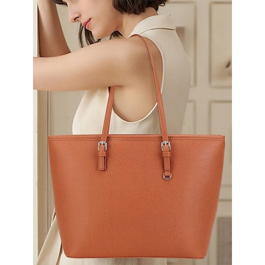 - Women's Faux Tote Brown Bag Leather Classic Large