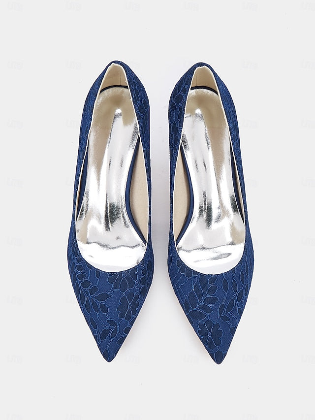 Women's Lace-Embroidered Pointed-Toe Stiletto Heels -