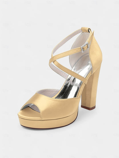 Heel and Women's Peep Platform Sandals High Toe Satin with