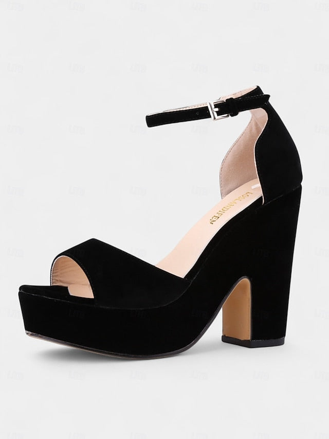 - Nude Suede Chunky Women's Platform Heel Sandals Block