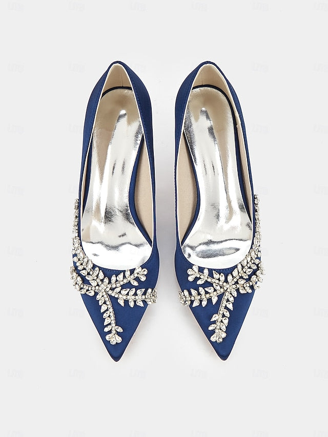 Rhinestone-Embellished Women's Satin – Stiletto Heels