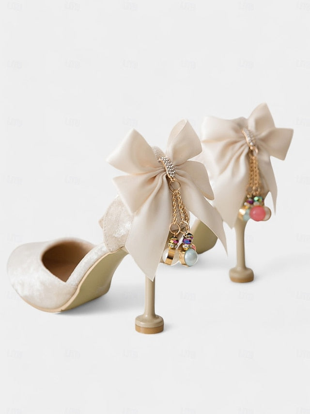 Women's with Burgundy Big Bow Jane Mary and Velvet Heels