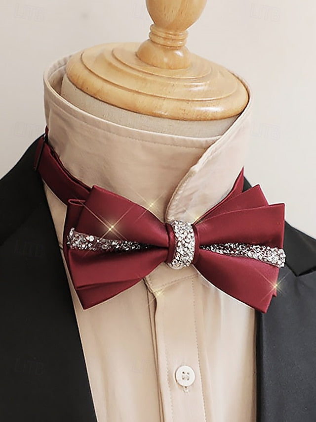 with Crystal Embellishment Bow Burgundy Tie – Satin Elegant