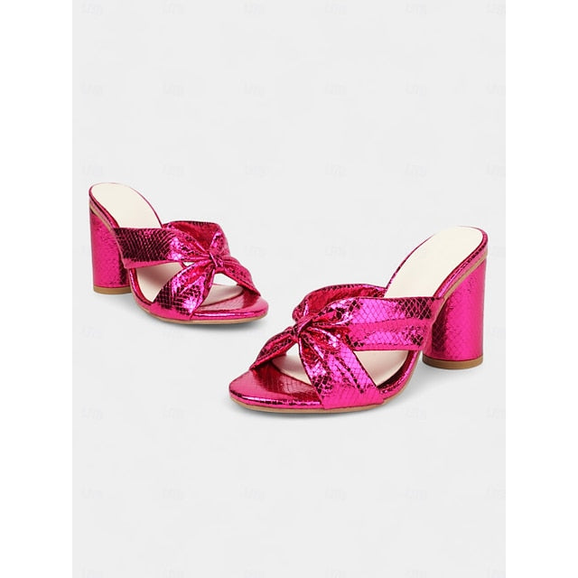 Mules – Design with Bow Pink Metallic Bridal Women's