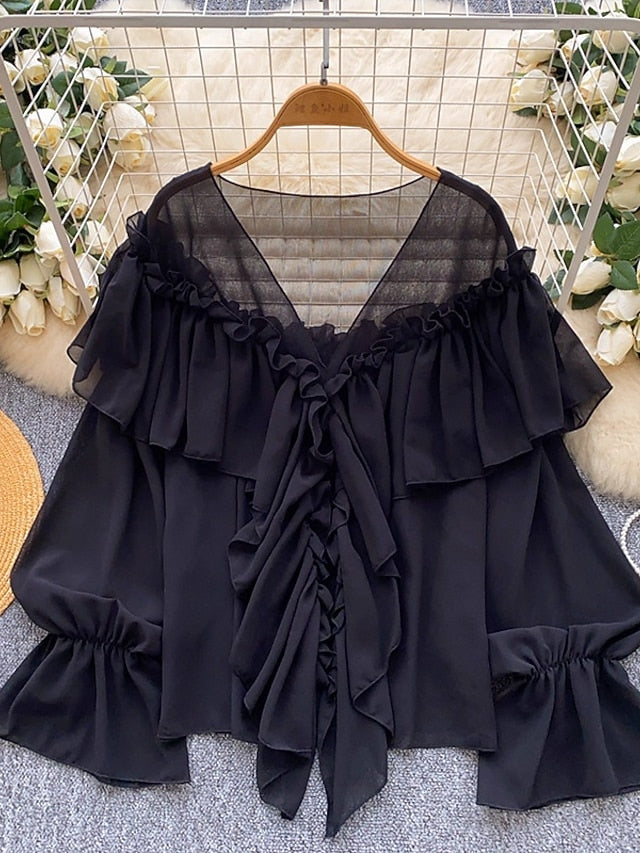 Women's Blouse Solid Color Stylish Casual Long Sleeve V