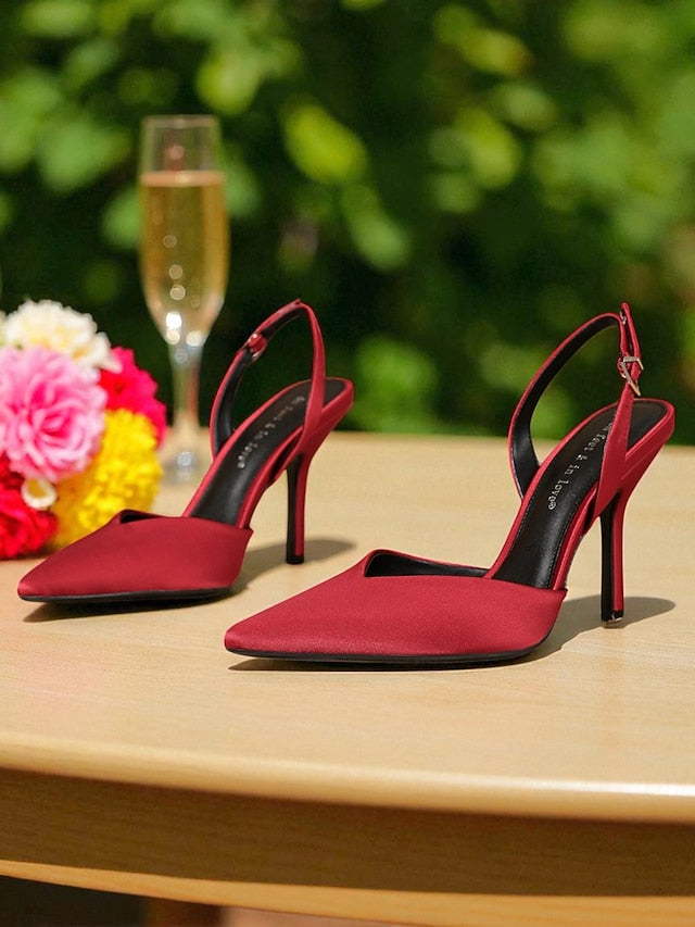 Slingback Toe Heels - Purple Women's Elegant Pointed Satin