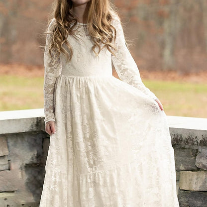 Long Girls' Solid Colored Girl Kids Dress Flower