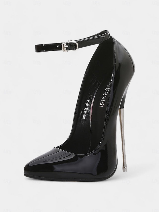 Stiletto Patent with Ankle Red Leather Strap Women's Heels