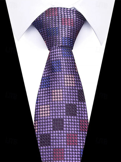 Pocket Purple Tie Men's – Square and Checkered Set Silk