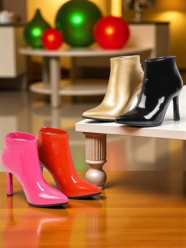 Boots Stiletto with Faux Fur Heel Lining Ankle Women's Gold