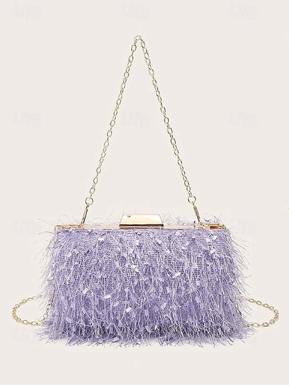 Clutch Chain Evening with Feathered Chic Women's Strap
