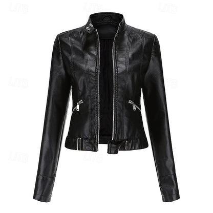 Faux Comfortable Pocket Women's Leather Jacket Zipper