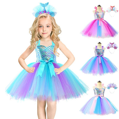 Little Girl Ariel Mermaid Tail Aqua Princess Flower