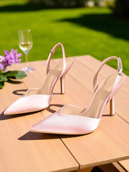 Slingback Toe Heels - Purple Women's Elegant Pointed Satin