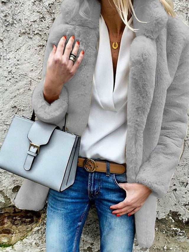 Going Fur Casual Collar Coat Women's Plain Comfortable Warm