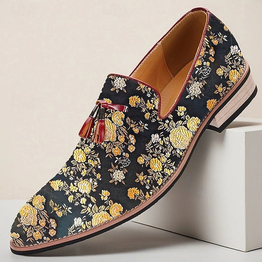 with Jacquard Tassels Floral Loafers Pattern for Men's