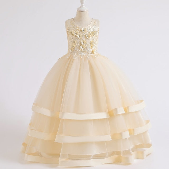 Wedding Girls' Colored Solid Sleeveless Party Kids Dress