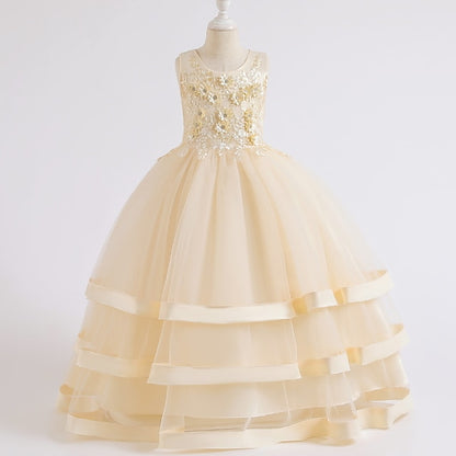 Wedding Girls' Colored Solid Sleeveless Party Kids Dress