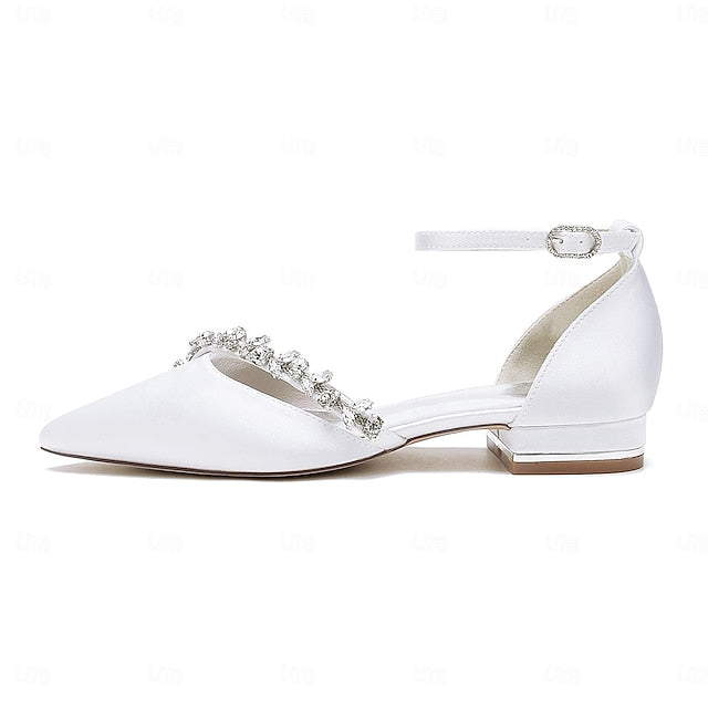 Toe Flats – White Elegant Women's Satin Pointed Wedding