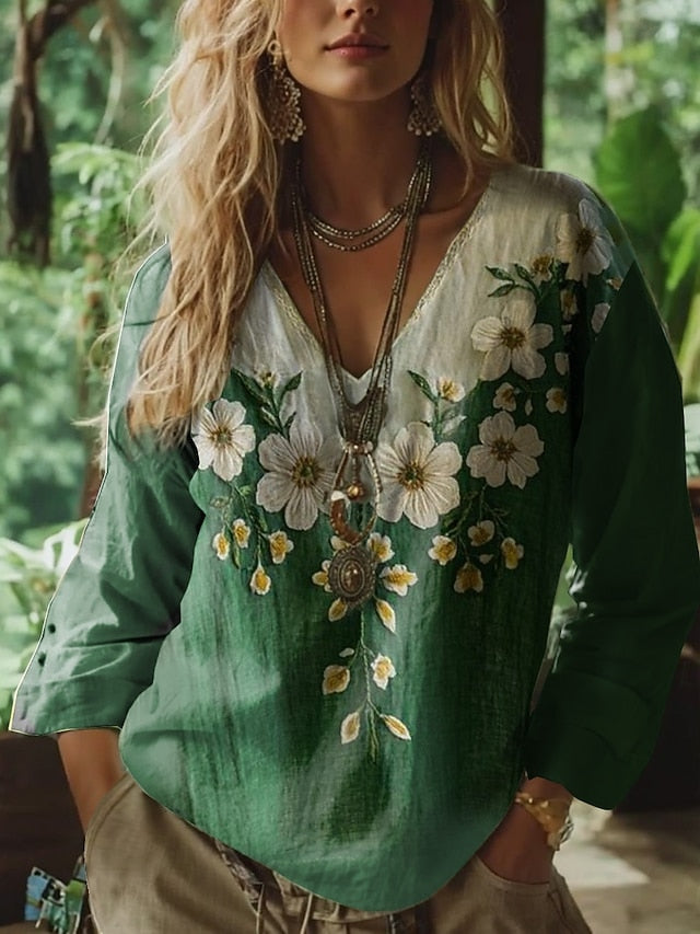 Women's Boho Blouse Floral Graphic Paisley Bohemia Vintage