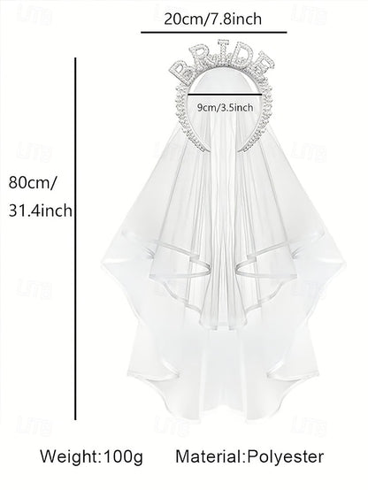 Pearl-Embellished 'BRIDE' Headband Veil – with