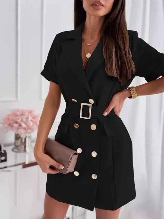 Women's Elegant Dress Mini Dress With Belt Double Breasted