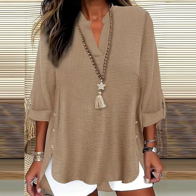 Women's Boho Shirt Tunic Solid Color Elegant Daily Stylish