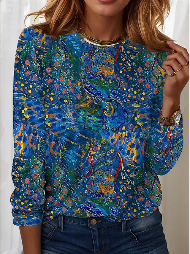 Women's T Shirt Casual Print Regular Tops Daily Blue Sky