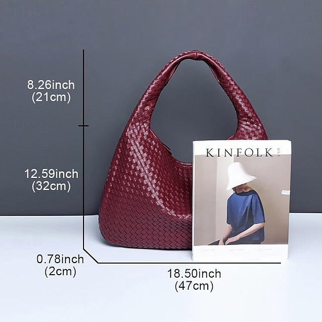 Woven Bag Faux – Burgundy Leather Hobo Women's Chic