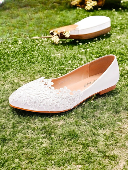 Lace for Flats Elegant Ballet Brides Women's – White