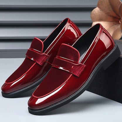 Men's Leather with Velvet Red Loafers – Sleek Design Faux