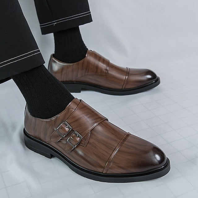 Shoes Faux Monk – Men's Strap Leather Double Dress Brown