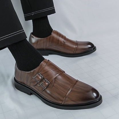Shoes Faux Monk – Men's Strap Leather Double Dress Brown