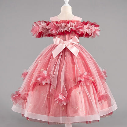 Flower Special Sleeve Wedding Kids Party Girls' Dress Short